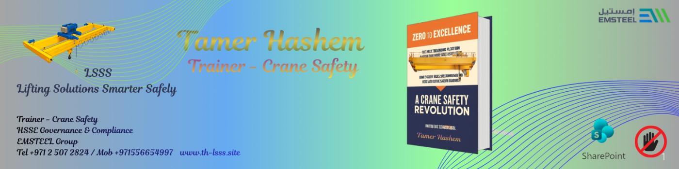 LSSS — Tamer Hashem, Trainer for Crane Safety at EMSTEEL Group, presenting the book Zero to Excellence: A Crane Safety Revolution.